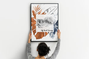 hang up your custom home portrait proudly. Each piece is unique and specially curated by Dwell Ink Prints.